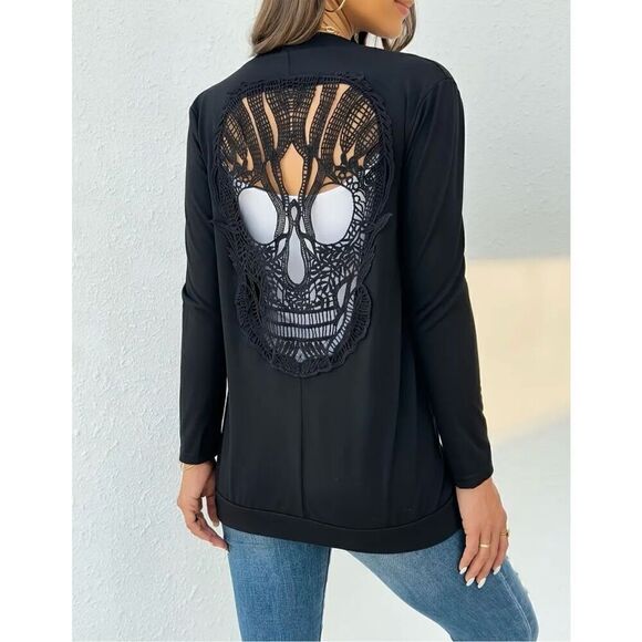Skeleton Shaped Hollow Open Front Jacket Casual Long Sleeve L - Picture 1 of 7